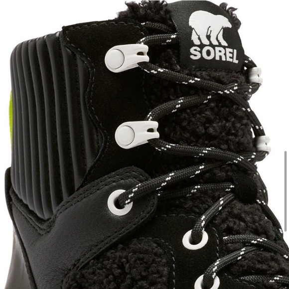 Sorel Brex Fleece Black Leather Waterproof Boots Size 6 - Picture 5 of 9